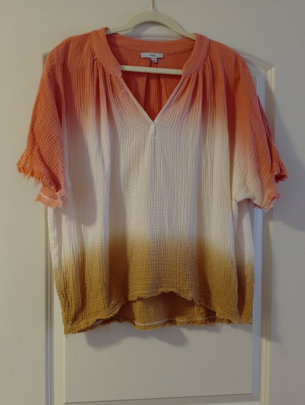 Ombre Cotton Gauzy V Neck Oversized Blouse